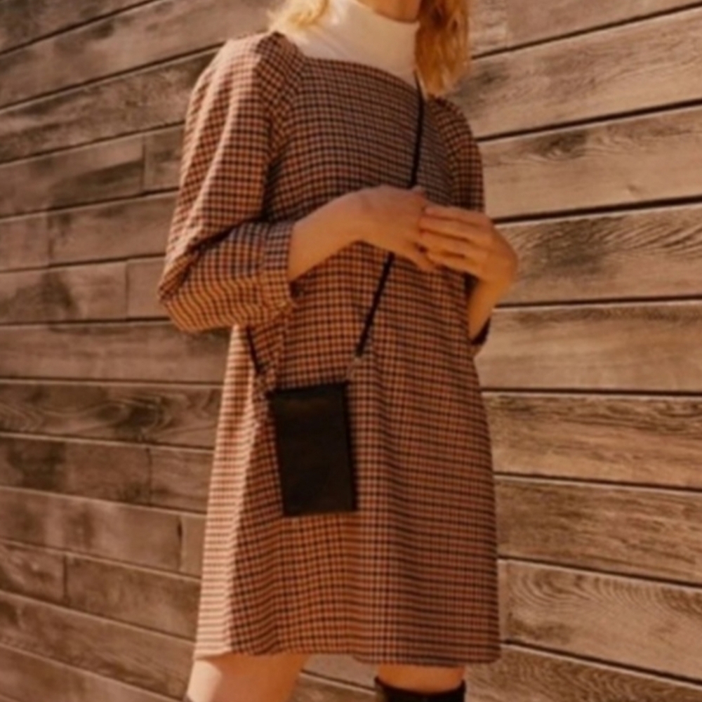 Zara Gingham Puff Sleeve Mini Dress Women's Size Large Like New